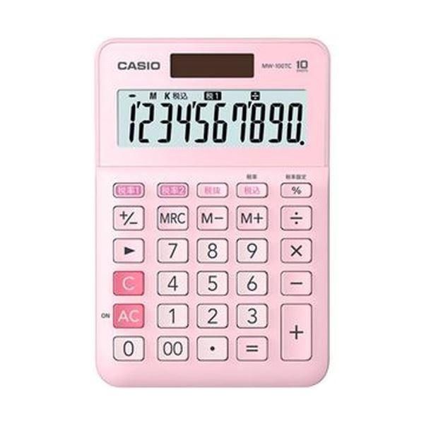 ds-（まとめ）カシオ W税率電卓 10桁ミニジャストタイプ ピンク MW-100TC-PK-N 1台〔×10セット〕