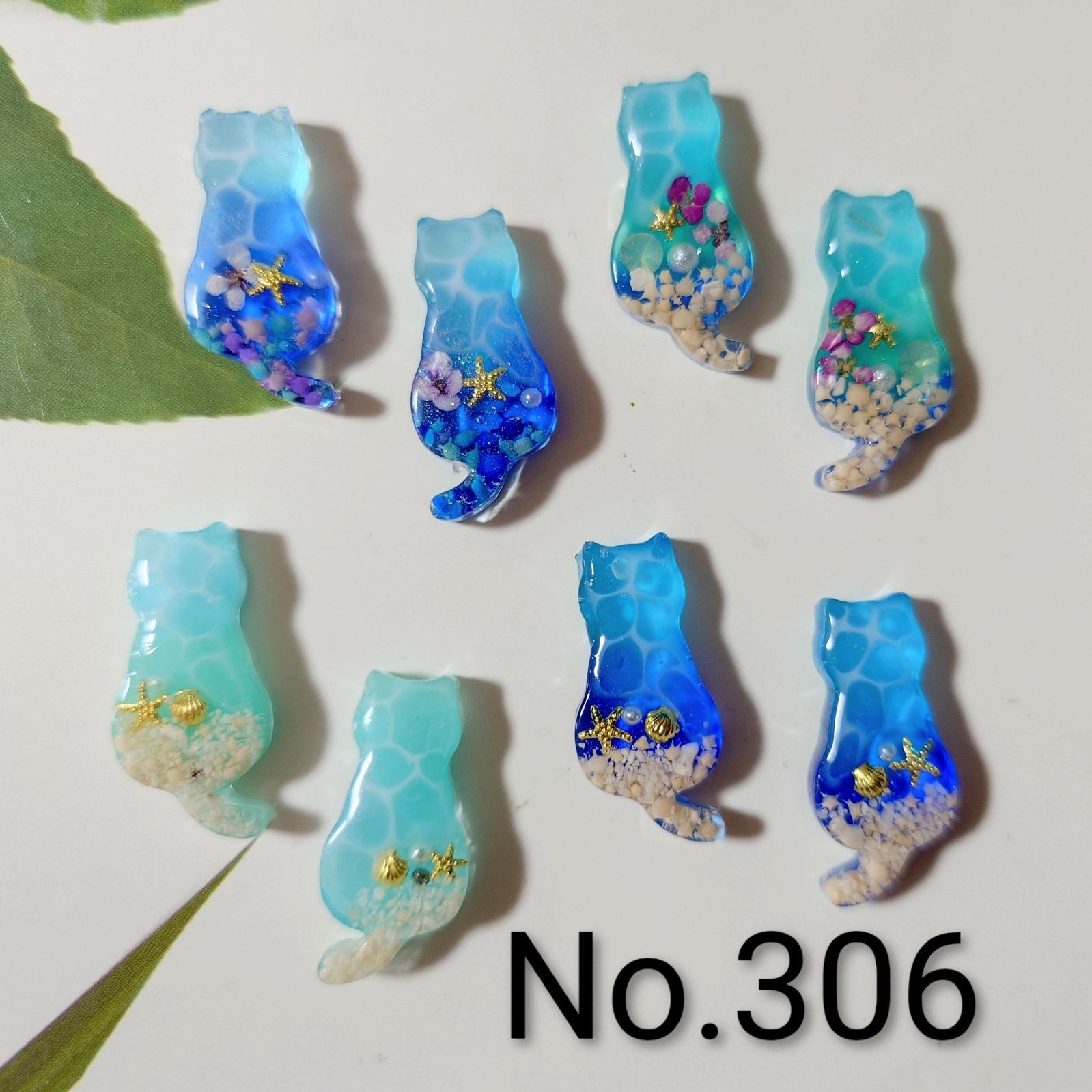 レジン カボション ハンドメイド 海塗り 猫ちゃん オリジナル