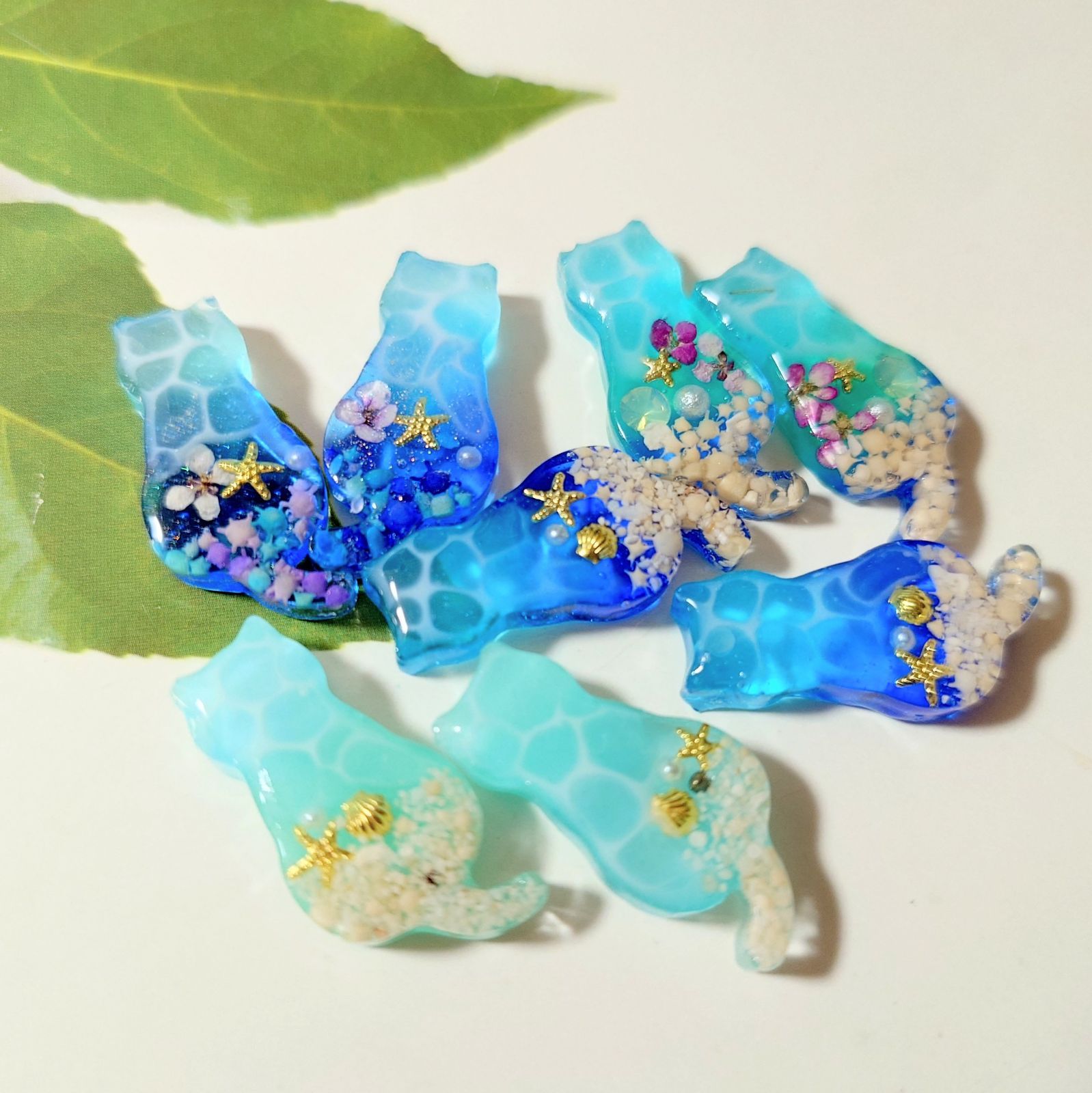 レジン カボション ハンドメイド 海塗り 猫ちゃん オリジナル