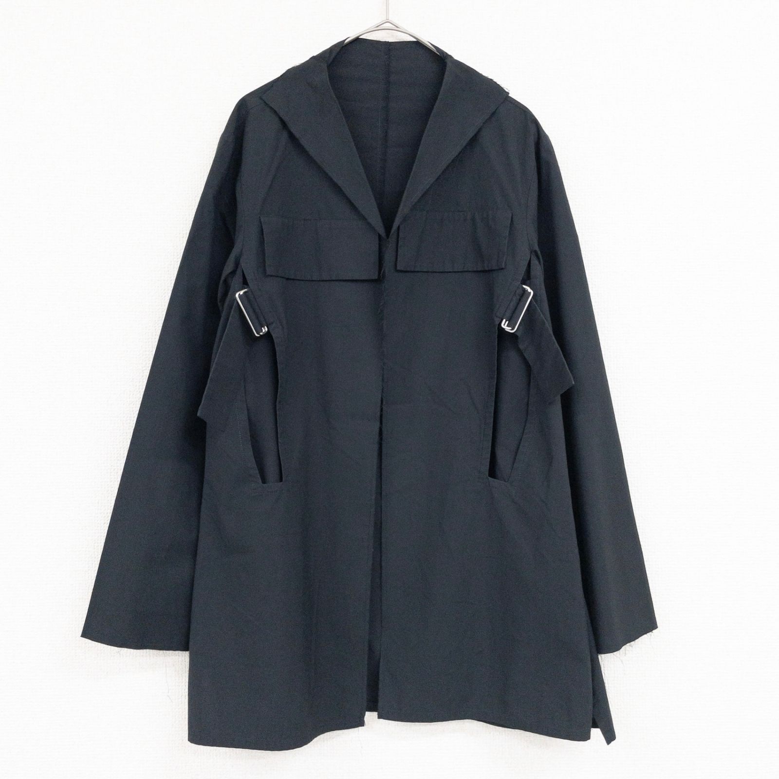 Yohji Yamamoto ヨウジヤマモト シャツジャケット ベルト スリット 変形 コットン ブラック 黒 日本製 レディース 1 b02693
