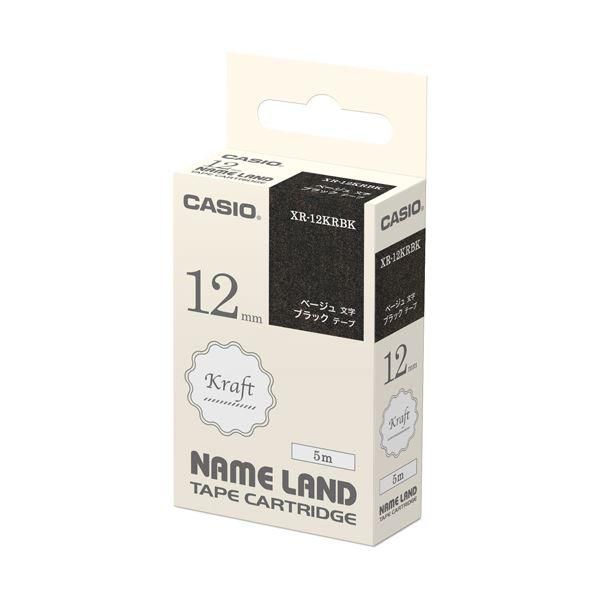 ds-（まとめ）カシオ NAME LANDクラフトテープ 12mm×5m ブラック/ベージュ文字 XR-12KRBK 1個〔×10セット〕
