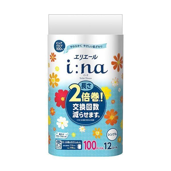 ds-（まとめ）大王製紙 エリエールi：na（イーナ）トイレットティシュー シングル 芯あり 100m 1パック（12ロール）〔×5セット〕