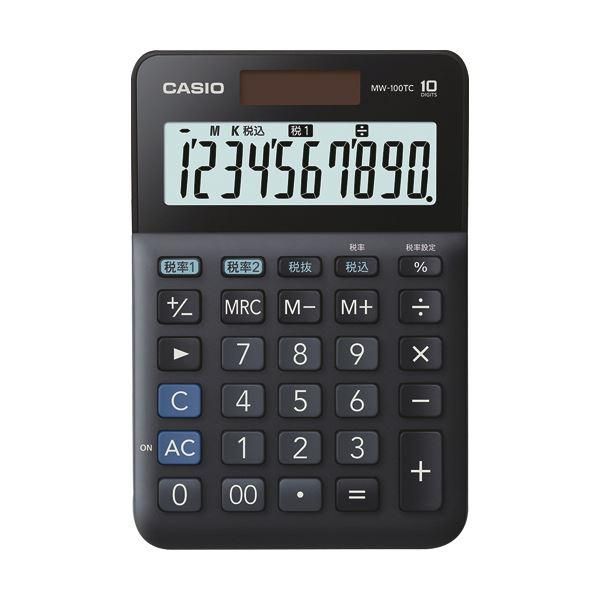 ds-（まとめ）カシオ W税率電卓 10桁ミニジャストタイプ ブラック MW-100TC-BK-N 1台〔×5セット〕