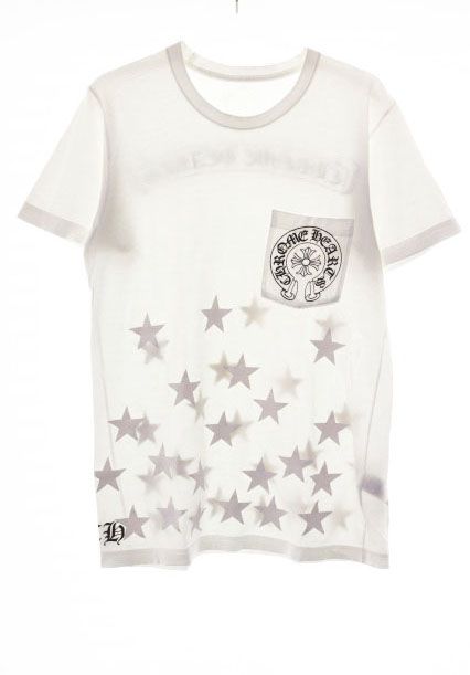 クロムハーツ CHROME HEARTS バック スクロールラベル スター プリント 半袖 Tシャツ ホワイト Sサイズ 胸ポケット 【ブランド古着ベクトル】【中古】☆AA★260809