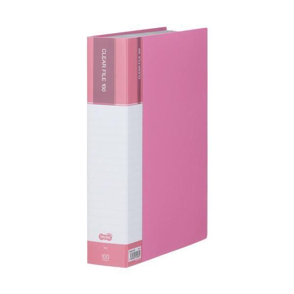 ds-（まとめ）TANOSEE クリヤーファイル（台紙入）A4タテ 100ポケット 背幅62mm ピンク 1冊〔×5セット〕
