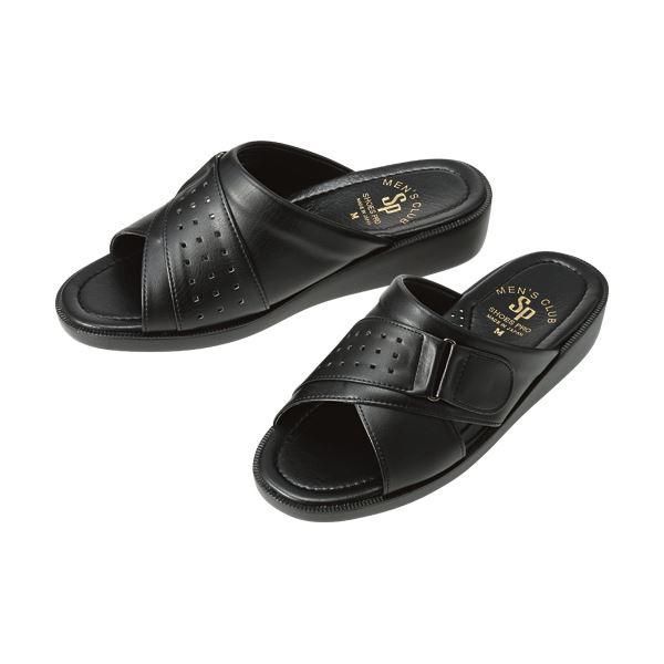 ds-（まとめ）山一 防臭サンダル ブラック LLサイズS538-BK-LL 1足〔×2セット〕