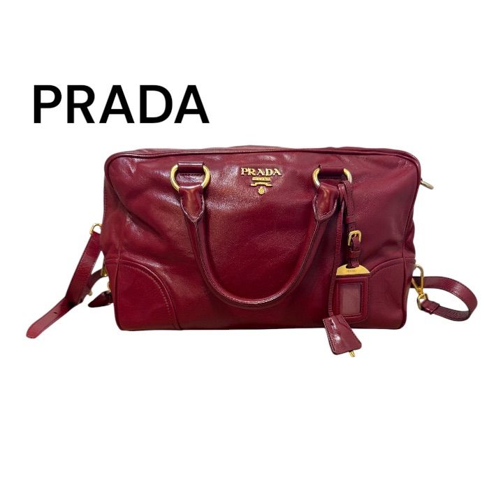 PRADA プラダ 2way レザー ミニボストン ショルダーバッグ ボルドー ゴールド金具 チャーム付 54,348円