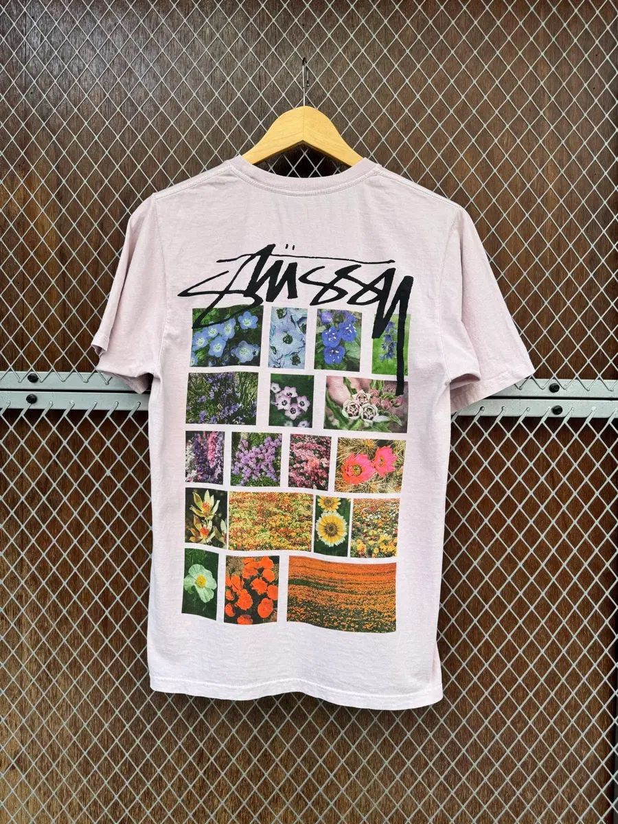 STUSSY フラワー グリッド パータン グラフィック ヴィンテージ 半袖 Tシャツ ペンク S