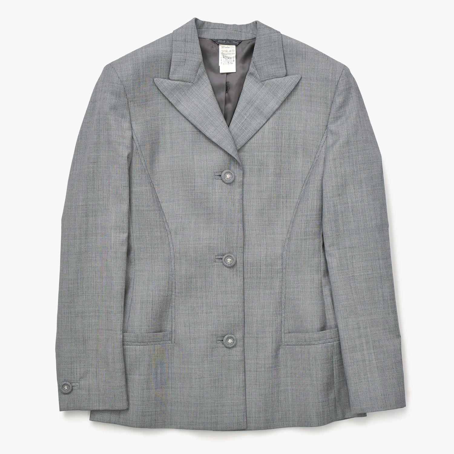 極美品 GIANNI VERSACE ジャンヌヴェルサーチ テーラードジャケット ウール レーヨン グレー サイズ38 中古 4a005674