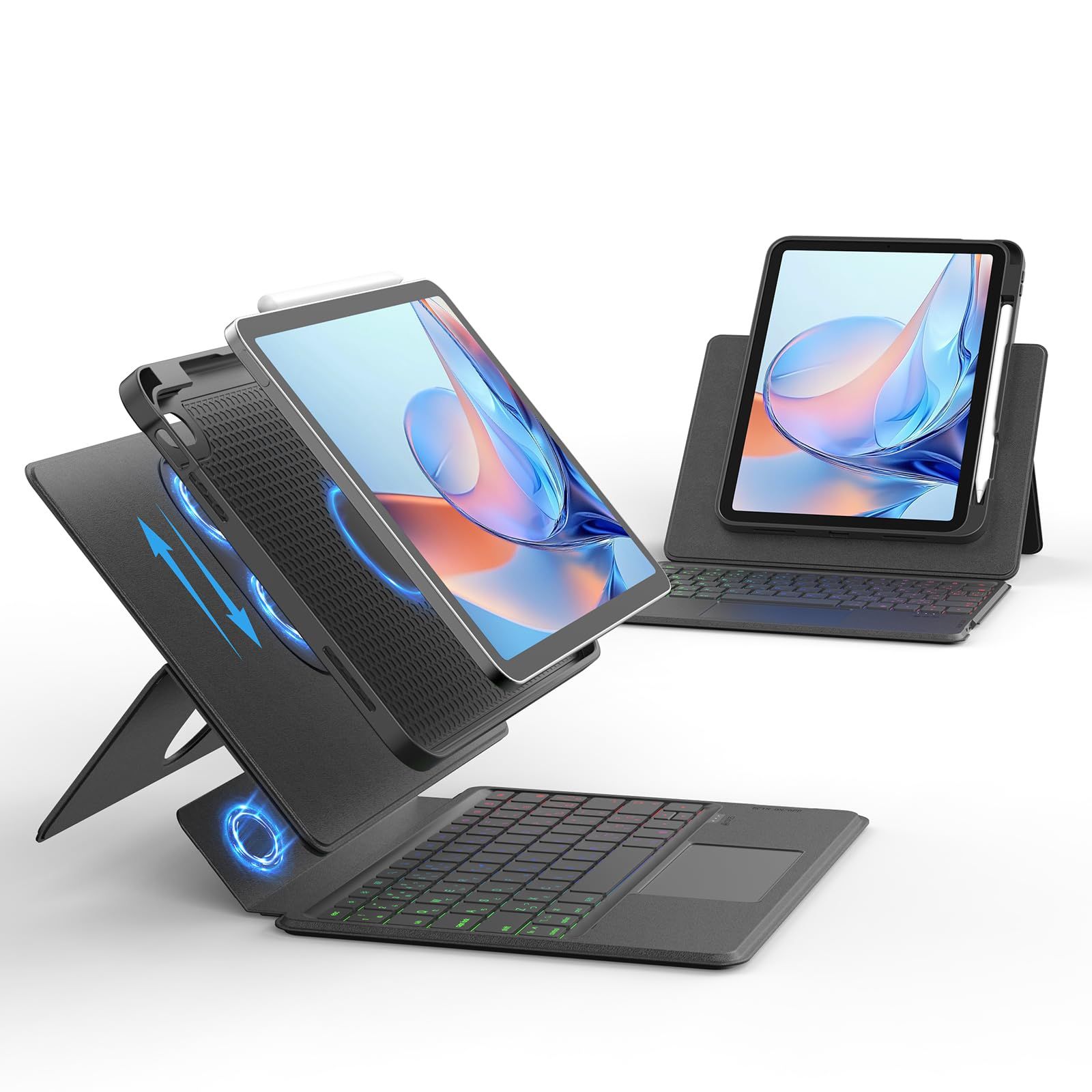 iPad キーボード付きケース iPad A16 第11/10世代 Bettdow 日本語配列 高さ調整 360 度回転 磁気吸着分離式 横/縦置き | iPad a16 キーボード 180°角度調整 アイパット 11th 11インチ（2025）/10th 1