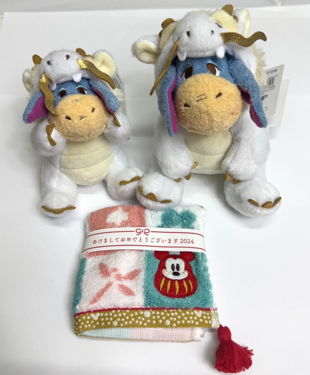 Eeyore Chinese Zodiac Year of the Dragon Plush Toy Disney Store Limited Plush Key Chain 2024/Daruma Mickey Mouse New Year Motif Handkerchief Total 3 Piece Set 6454950