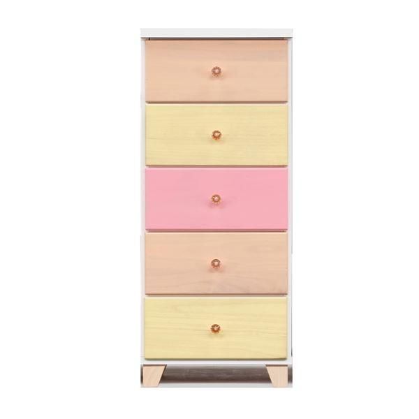 ds-スリムチェスト タンス 5段 幅39cm ピンク系 日本製 木製 桐材 引出し収納 子供部屋 ベッドルーム 寝室 リビング 完成品