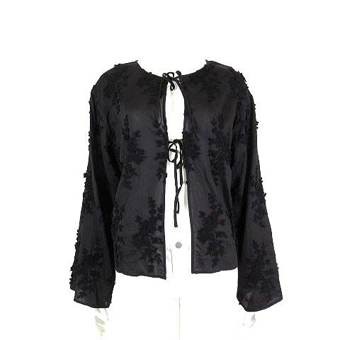 B&Y ユナイテッドアローズ BEAUTY&YOUTH ビューティー&ユース 25SS セルロースナイロン エンブロイダリー シャツ 2WAY ブラウス プルオーバー 長袖 F 黒 ブラック 美品 1611-199-2464