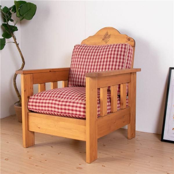 ds-ソファー 75×85×96cm 1人掛け ナチュラルブラウン チェック柄 木製 肘付き 脚付き オイル塗装 カントリー風 組立品 リビング 29,374円