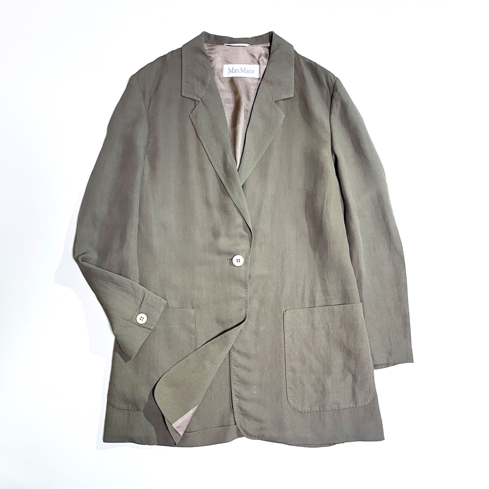 cR01 Max Mara 白タグ 麻混 テーラードジャケット 薄手 シングルボタン 