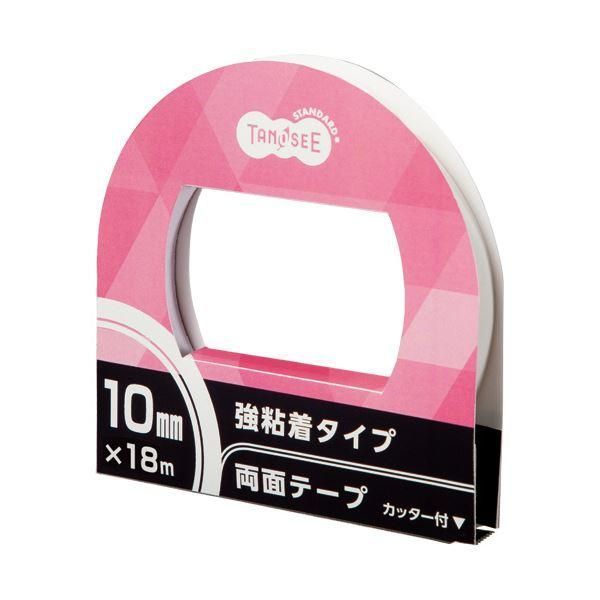 ds-（まとめ）TANOSEE 両面テープ 強粘着タイプ カッター付 10mm×18m 1巻 〔×30セット〕