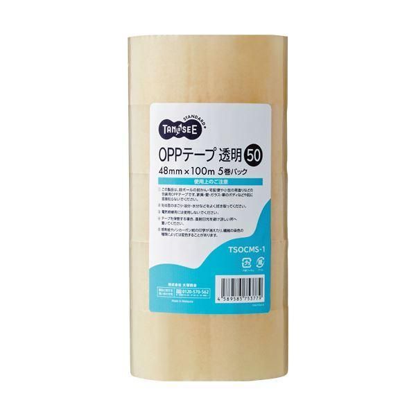 ds-（まとめ）TANOSEE OPPテープ 透明 48mm×100m 50μm 1パック（5巻） 〔×10セット〕