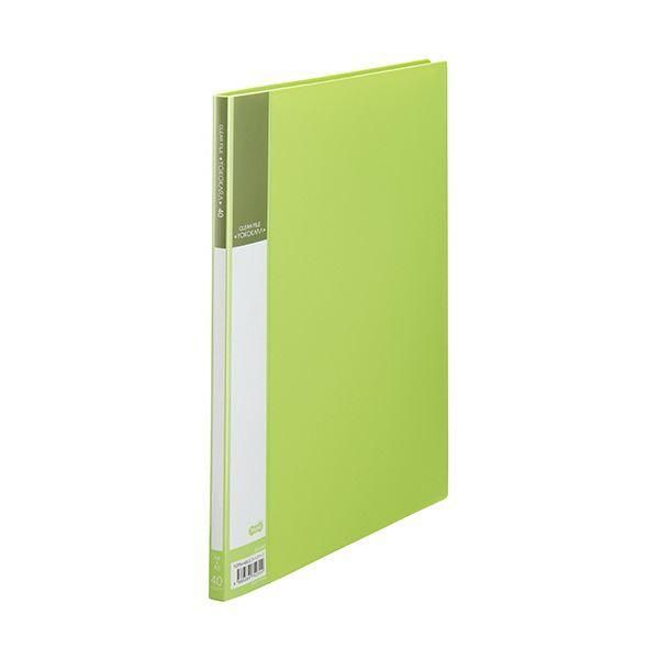 ds-（まとめ）TANOSEE 書類が入れやすいクリヤーファイル「ヨコカラ」 A4タテ 40ポケット 背幅11mm ライトグリーン 1セット（10冊） 〔×3セット〕