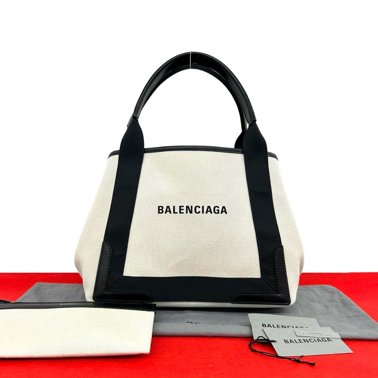 ほぼ未使用 袋付 BALENCIAGA バレンシアガ ネイビー カバス ロゴ