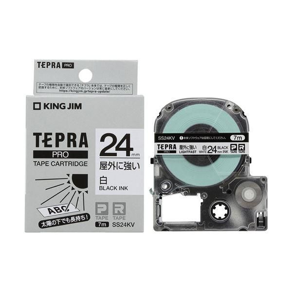 ds-（まとめ）キングジム テプラ PRO テープカートリッジ 屋外に強いラベル 24mm 白/黒文字 SS24KV 1個 〔×3セット〕
