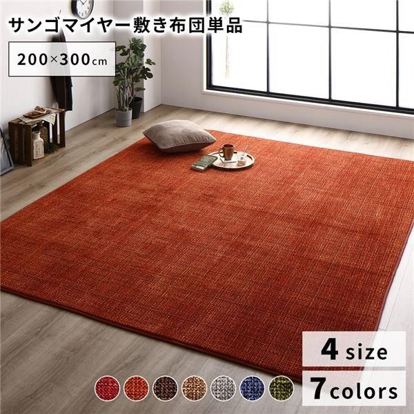 ds-こたつ敷き布団/ラグマット 〔約200×300cm オレンジ〕 防滑加工 ホットカーペット対応 マイクロファイバー サンゴマイヤー リビング
