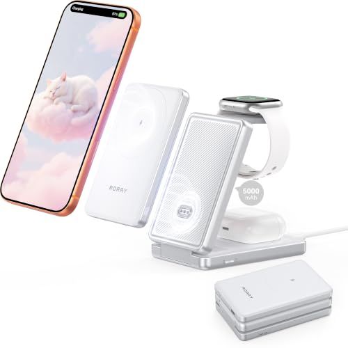 RORRY AuraDock ワイヤレス充電器 4in1【業界初 着脱式搭載 3in1進化 最大20W急速充電】magsafe対応 4台同時充電ステーション 15W/5W マグネット 折りたたみ式 5000mAh iPhone17/16/15 80e5c3a4 7,952円