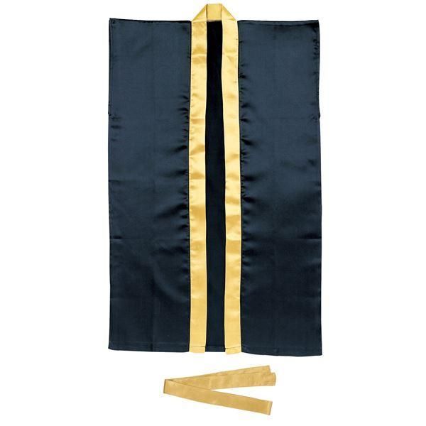 ds-（まとめ）サテンロングハッピ 黒（金襟） J（ハチマキ付）〔×10セット〕