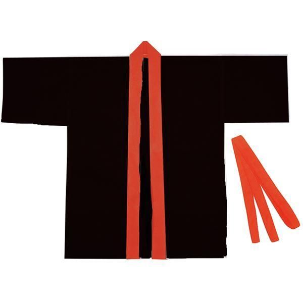 ds-（まとめ）カラー不織布ハッピ 大人用 L 黒（赤襟）〔×10セット〕