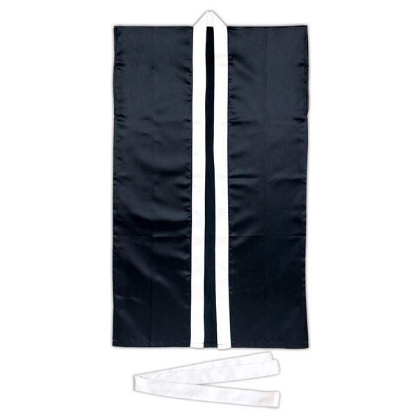 ds-（まとめ）サテンロングハッピ黒（襟銀）S ハチマキ銀付〔×10セット〕