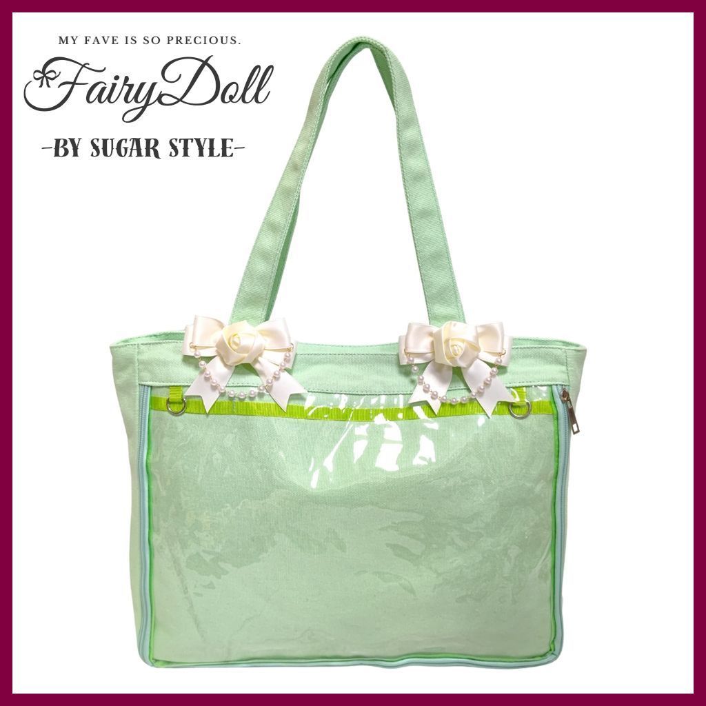 Fairy Doll Pain Bag A4 Green Green Mint Yellow Green White Ribbon Pain Bar Recommended Clear Transparent Tote Bag Lightweight Decoba Can Baota Katsu Large Ota Katsu 53 CS
