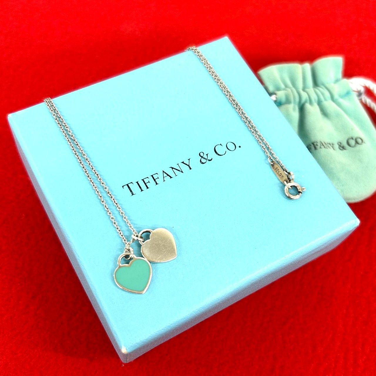 極 美品 袋付き TIFFANY&Co. ティファニー ヴィンテージ ダブルハート 