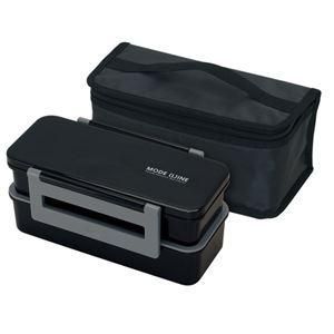 ds-〔16個セット〕 ジャンボ2段ランチボックス/お弁当箱 〔1.3L ブラック〕 大型 男性向け 保冷バッグ付き 『モードライン』