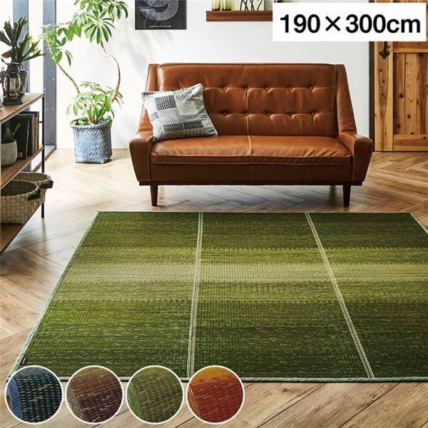 ds-い草 ラグマット 〔グラデーション グリーン 約190×300cm〕 制菌 抗菌防臭 防滑 不織布 小林製薬 持続性抗菌剤 KOBA-GUARD