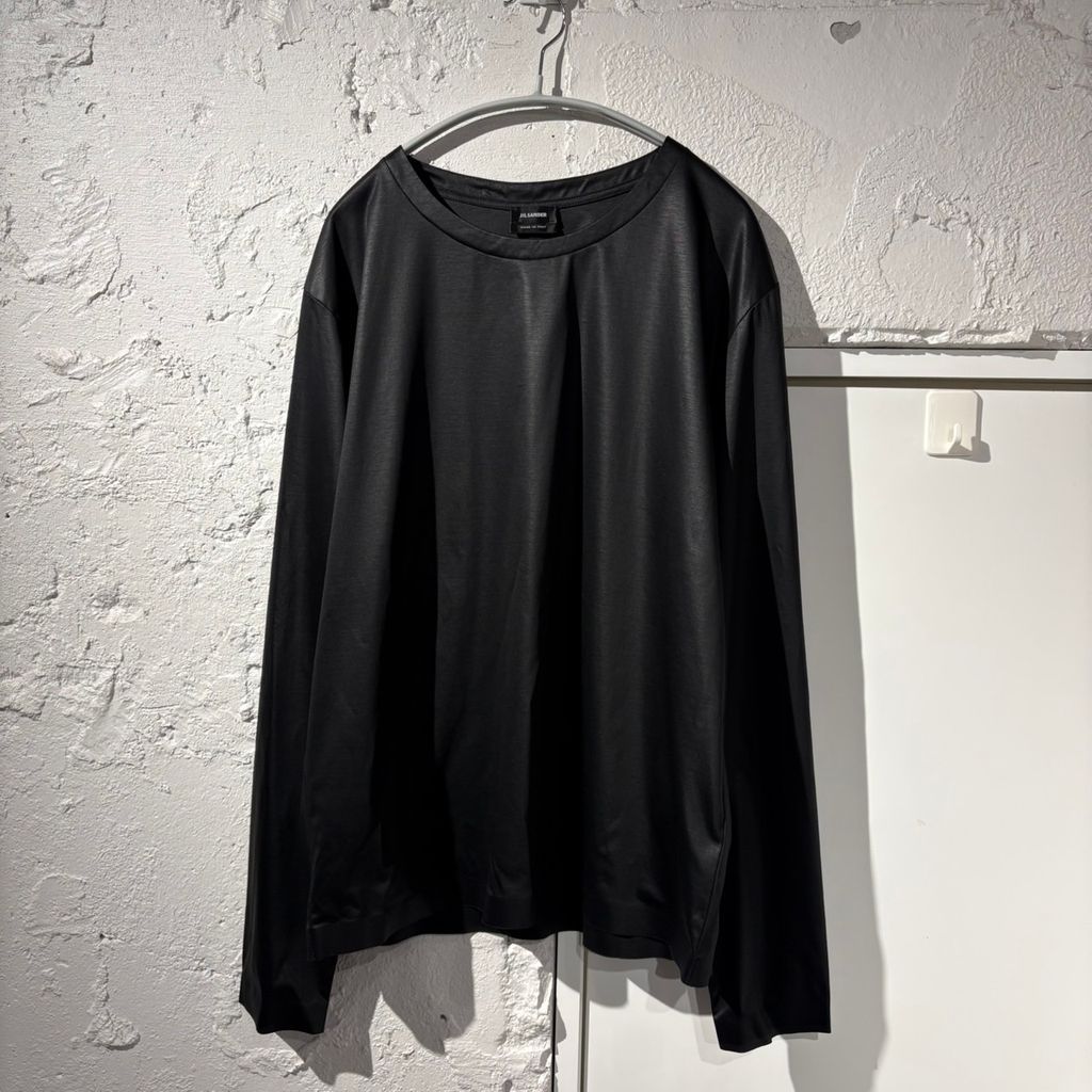JIL SANDER ジルサンダー Stretch Cotton Plain Crew Neck Long Sleeve T-Shirt 長袖Tシャツ JSMI707002 ブラック size:M 【表参道B08】