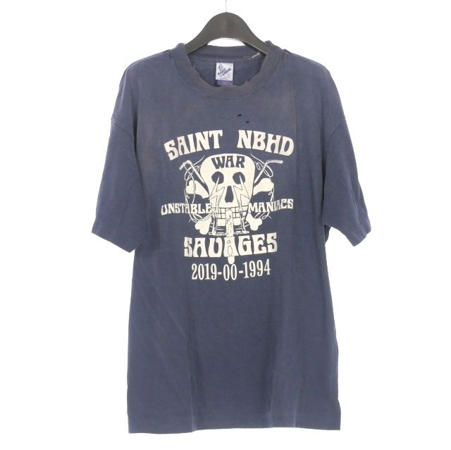 セントマイケル SAINTMICHAEL × NEIGHBORHOOD 25SS STHD . SS TEE SAINT NBHD プリント Ｔシャツ カットソー 半袖 XL ネイビー 紺 SM-HR8-0000-C71 NAVY