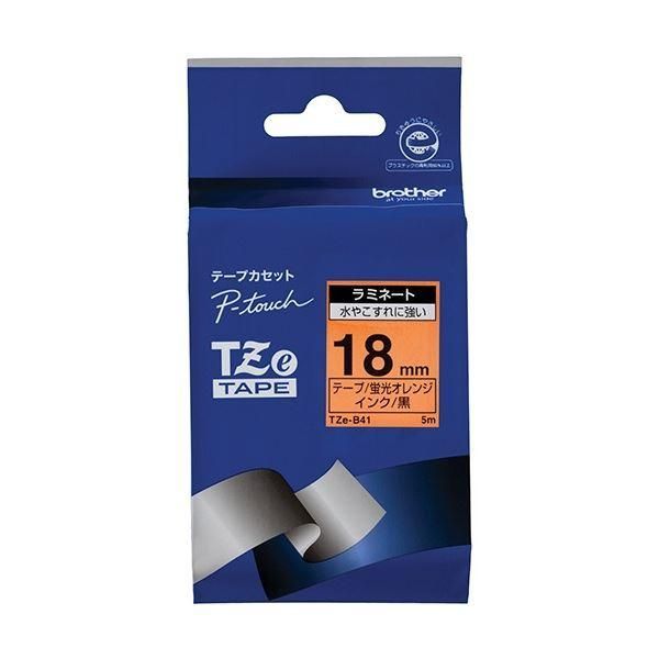 ds-(まとめ) ブラザー ピータッチ TZeテープ(蛍光カラー) 18mm 蛍光オレンジ/黒文字 TZE-B41 1個 〔×5セット〕