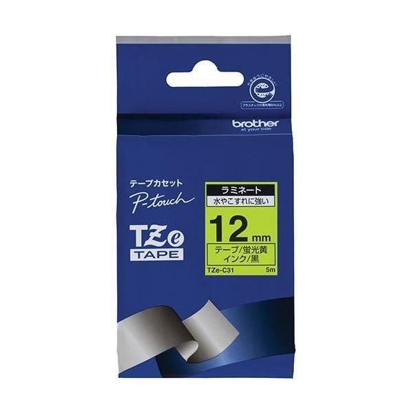 ds-(まとめ) ブラザー ピータッチ TZeテープ(蛍光カラー) 12mm 蛍光黄/黒文字 TZE-C31 1個 〔×5セット〕