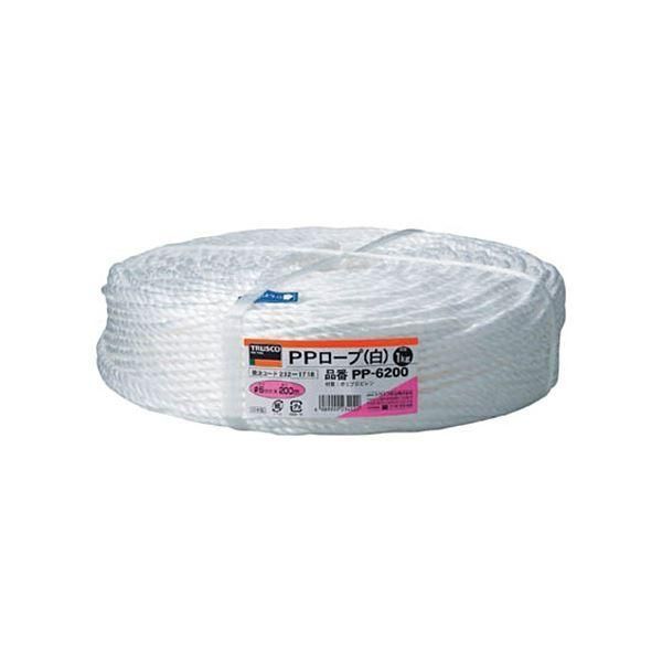 ds-(まとめ) TRUSCO PPロープ 幅6mm×長さ200m 白 PP-6200 1巻 〔×5セット〕