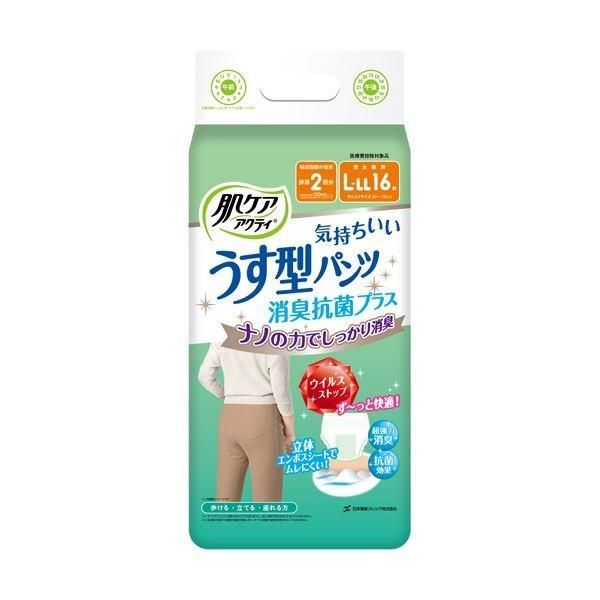ds-(まとめ) 日本製紙クレシア 肌ケア アクティ うす型パンツ 消臭抗菌プラス L-LL 1パック(16枚) 〔×5セット〕