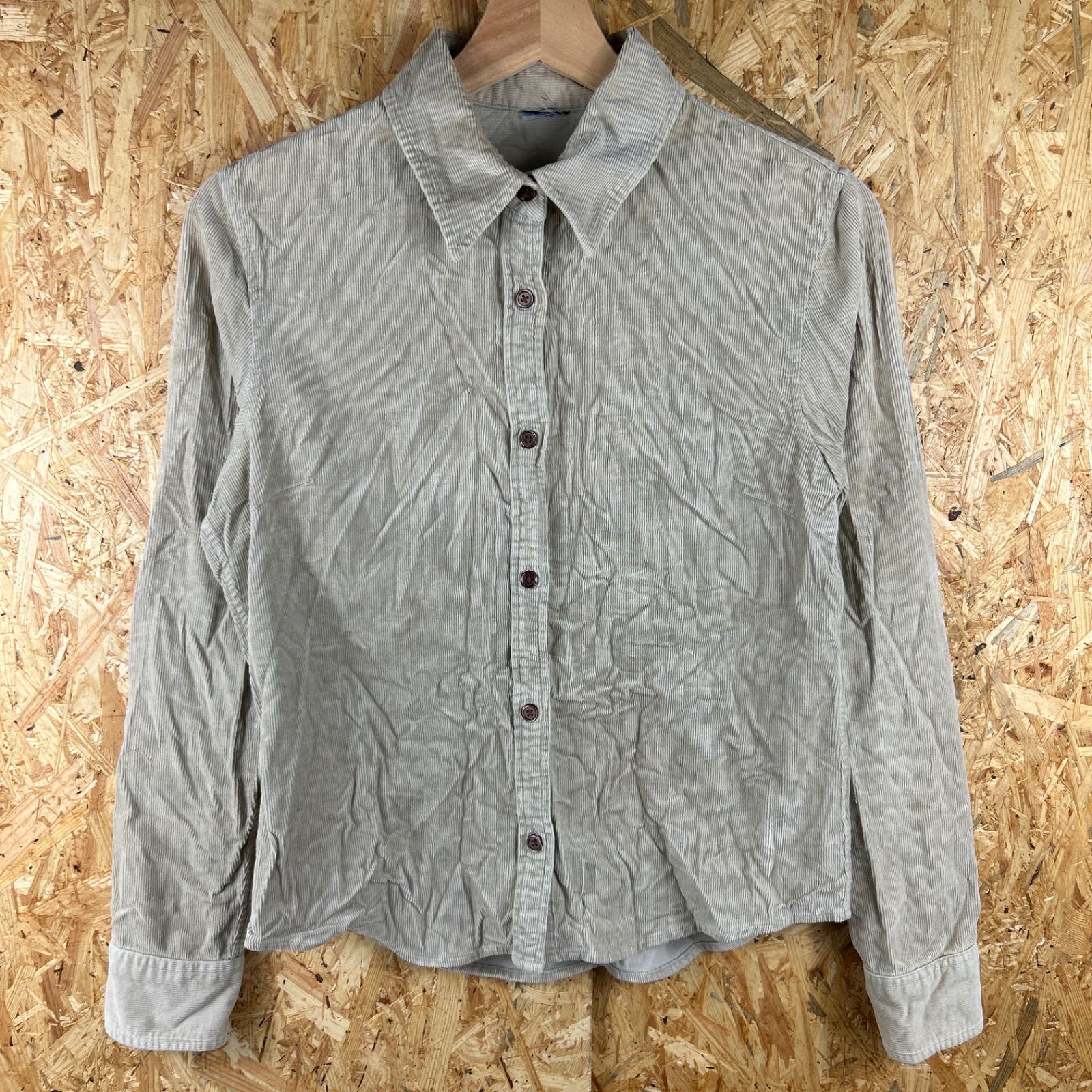 Long sleeve corduroy shirt beige women's men's small size vintage clothing street fashion Y2K 685