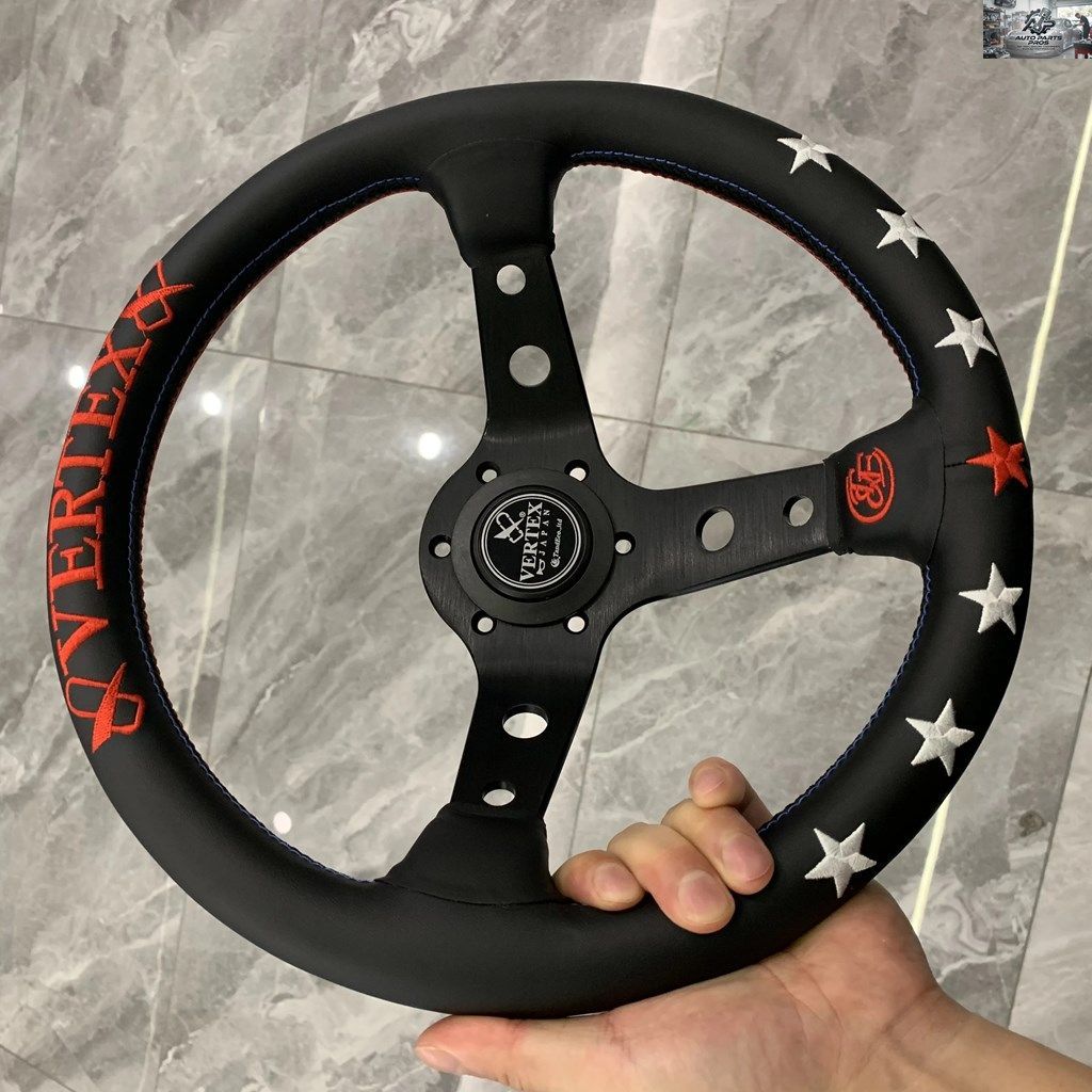 VERTEX ステアリングホイール 330mm レザー刺繍 トヨタ マークX レイズ MR2 ドリフト レースカー BMW VW ホンダ カスタムパーツ