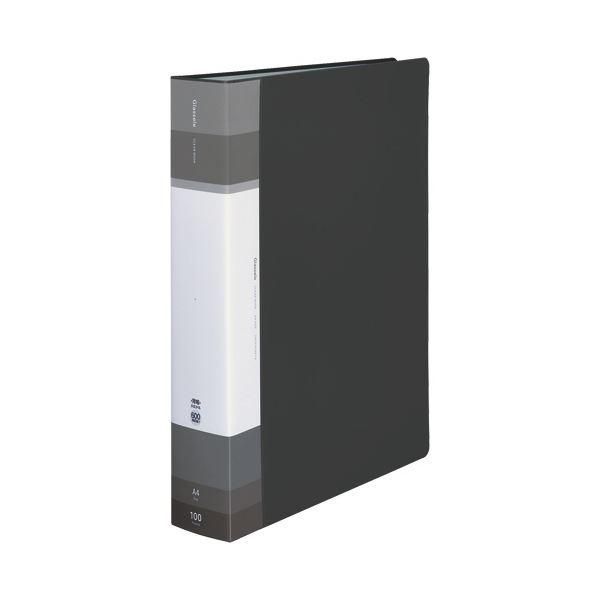 ds-（まとめ）コクヨ クリヤーブック(Glassele) 固定式・背ポケット A4タテ 100ポケット ブラック ラ-GLB100D 1冊〔×3セット〕