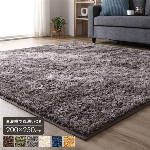 ds-ラグ マット 約3畳 約200×250cm 長方形 グレー 床暖房 ホットカーペット対応 洗える シャギー 滑りにくい加工 制菌加工