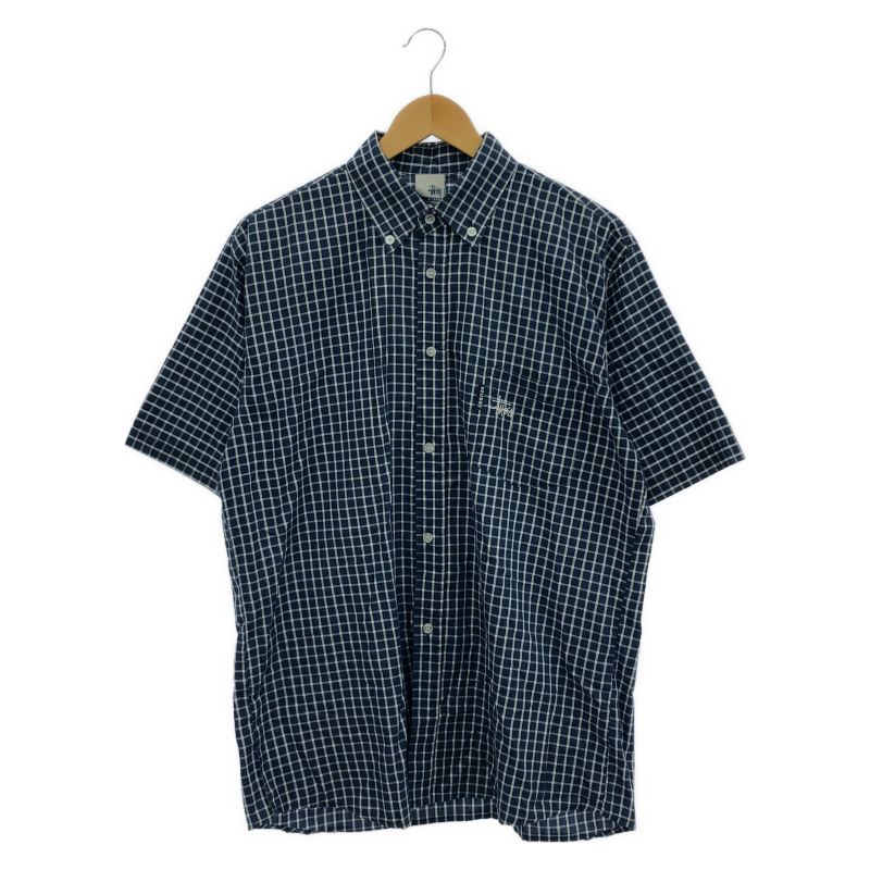 【中古】90s STUSSY チェックシャツ XL　ネイビー[10]