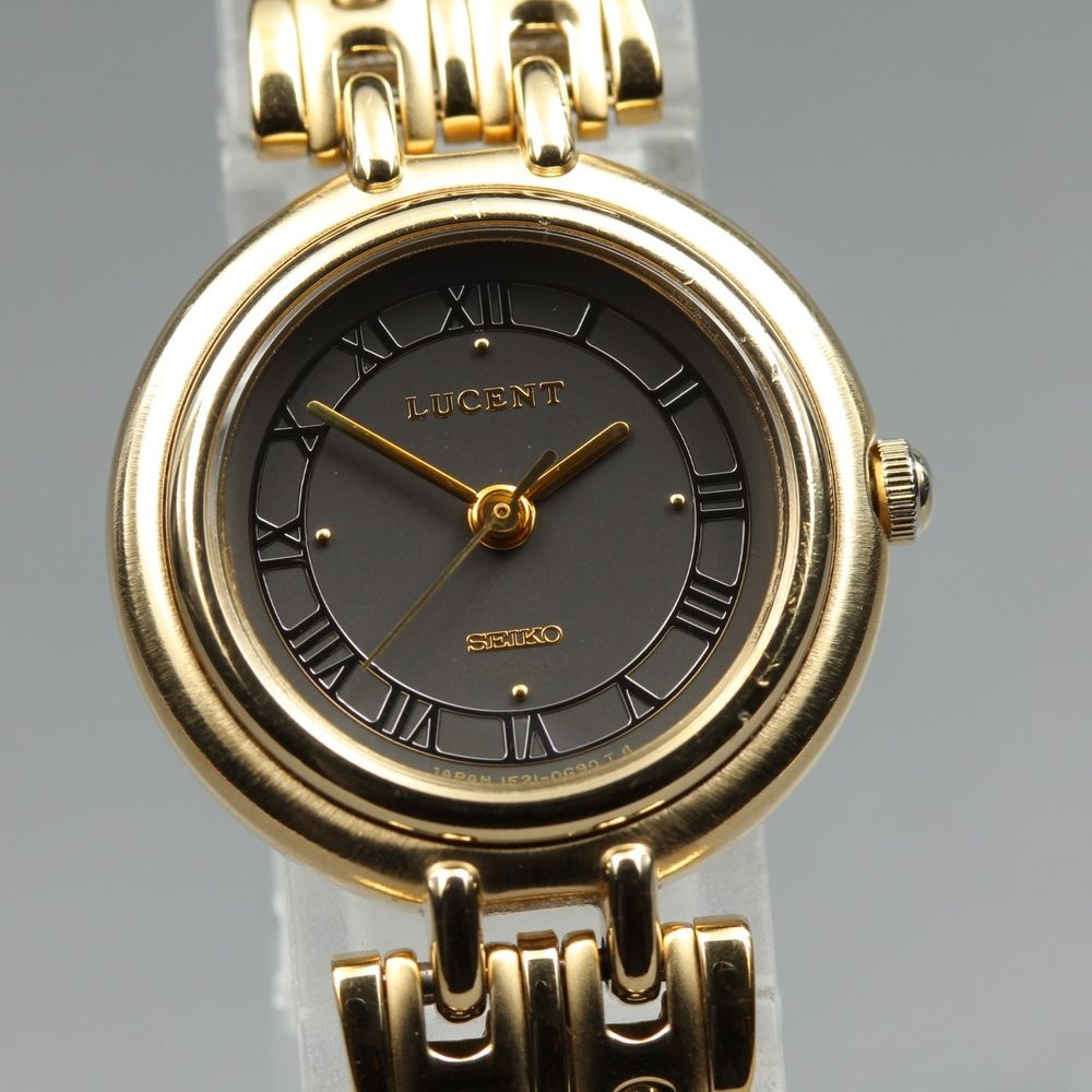 【稼働品】 SEIKO ルーセント 1F21-0E60 グレー ゴールド 純正ブレス クオーツ レディース 腕時計 1991年製 #17657
