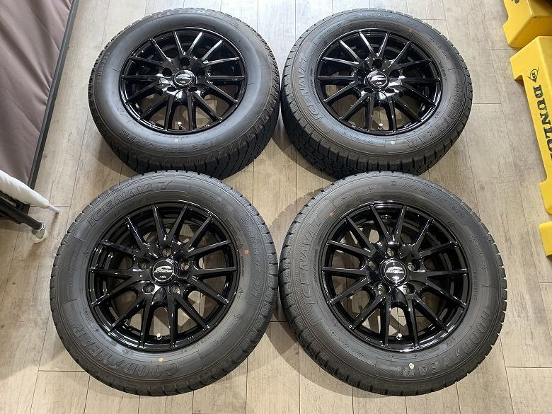 【2607019】スタッドレス SCHNEIDER 15インチ 6J +45 PCD114.3 5H + GOODYEAR 3本 AUTOBACS 1本 195/65R15 2021年 2022年 ノア ヴォクシー エスクァイア セレナ ステップワゴン 等