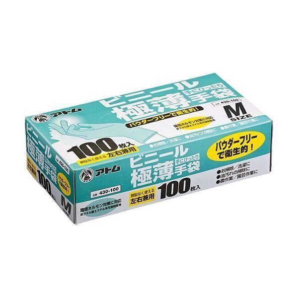 ds-〔まとめ〕 アトム ビニール極薄手袋 (粉なし) M 透明 100枚 (1箱) 〔×10セット〕 使い捨て手袋 使いきり手袋 12,125円