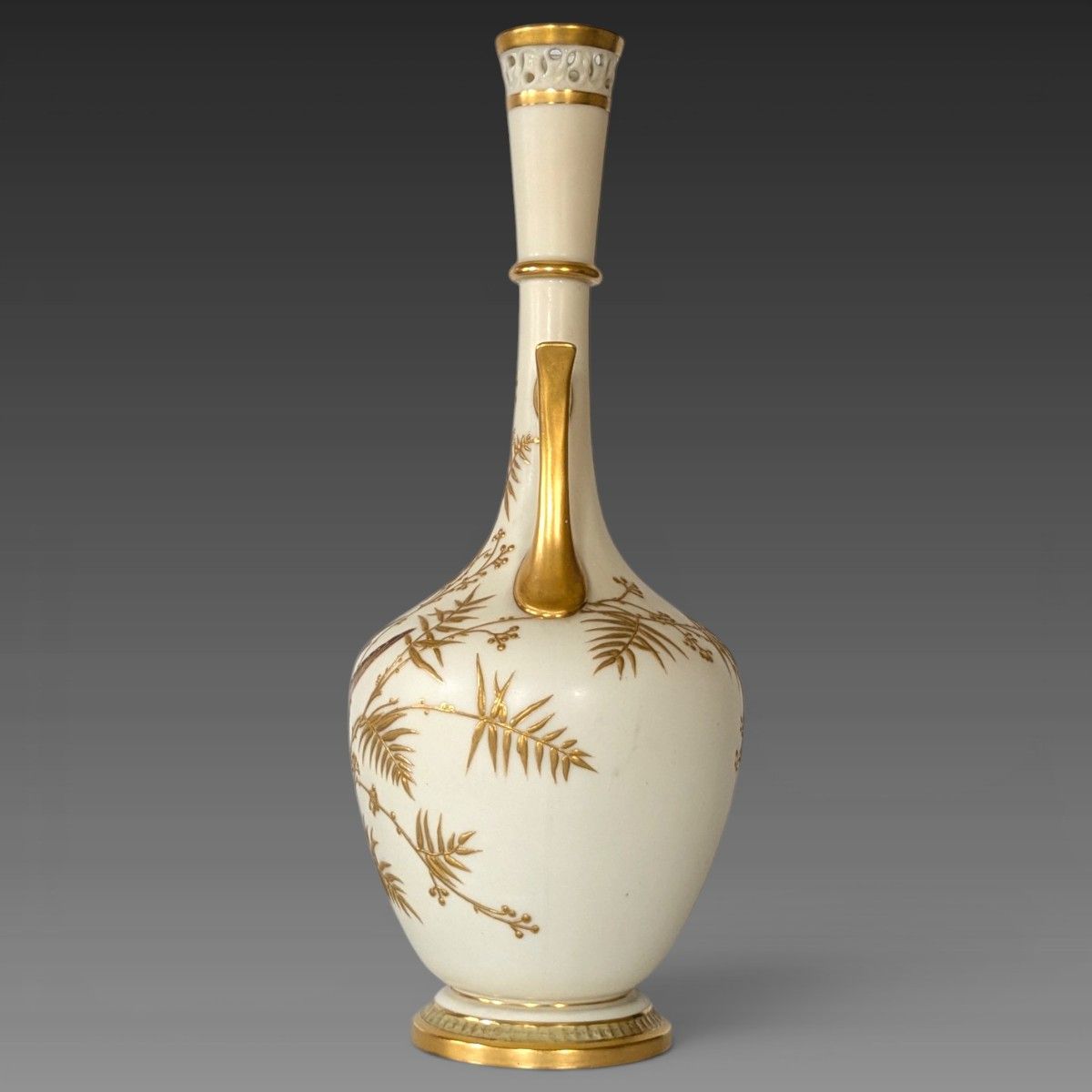 英国 ロイヤルウースター 金彩盛上 鳥絵 双耳 一輪挿し 花瓶 高25cm