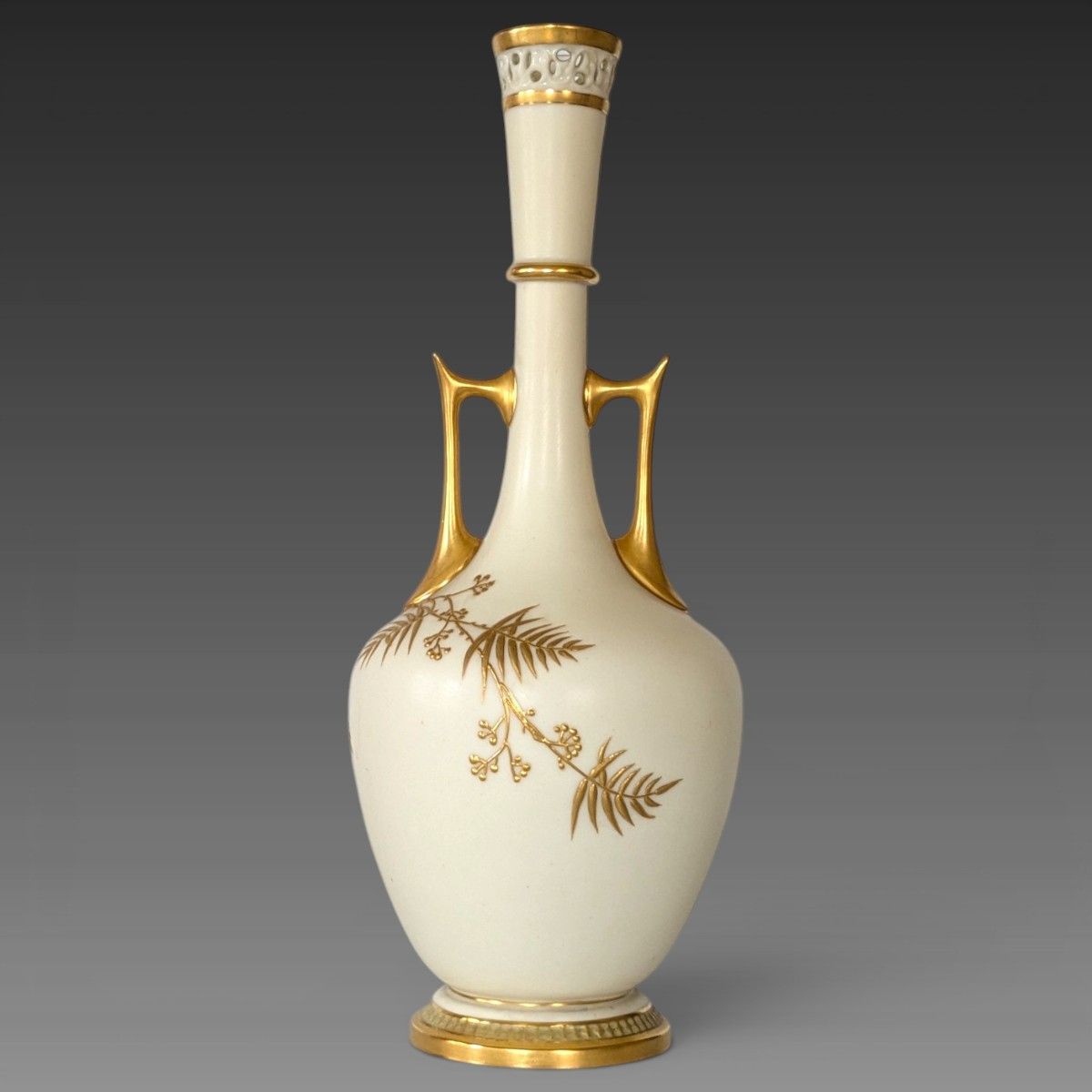 英国 ロイヤルウースター 金彩盛上 鳥絵 双耳 一輪挿し 花瓶 高25cm