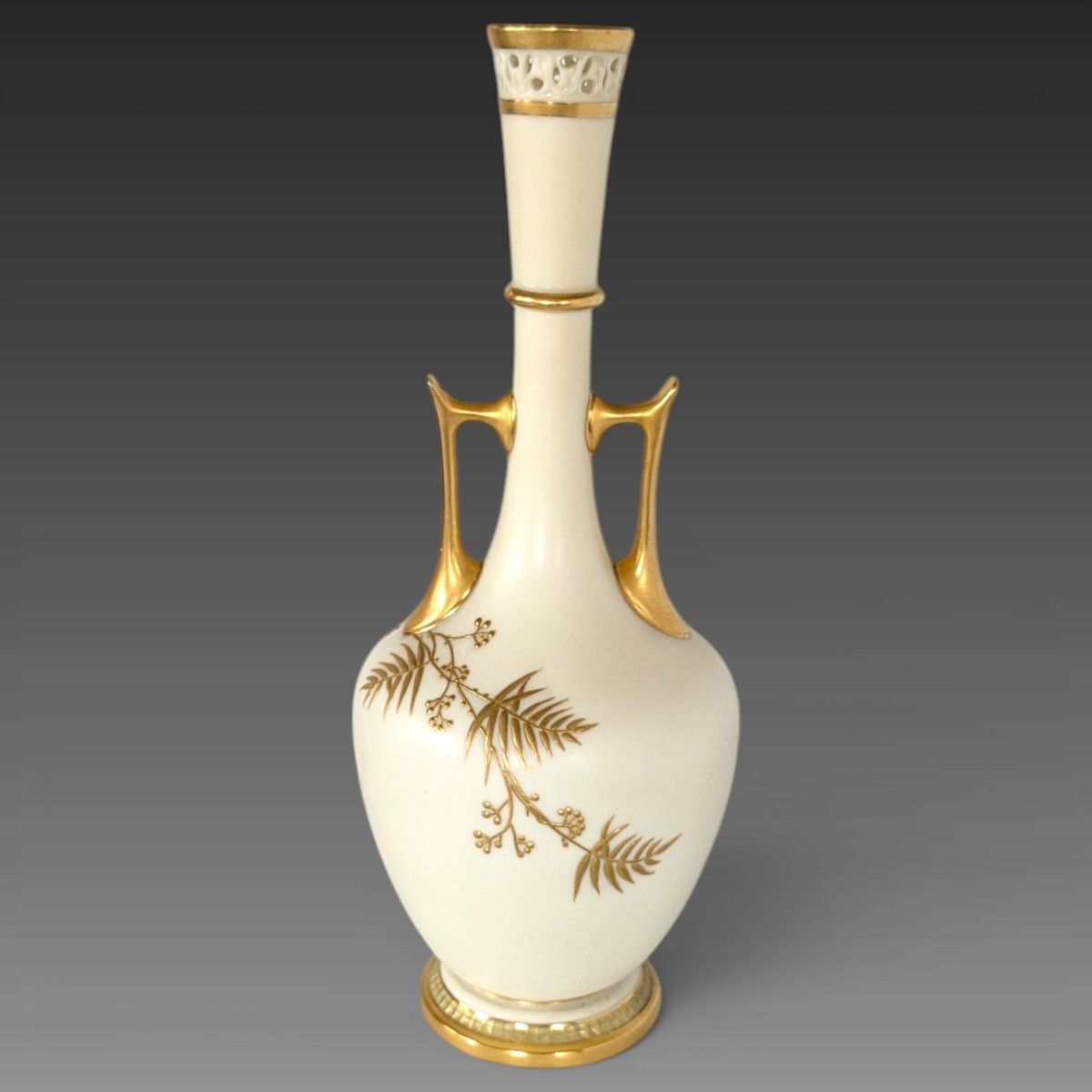 英国 ロイヤルウースター 金彩盛上 鳥絵 双耳 一輪挿し 花瓶 高25cm